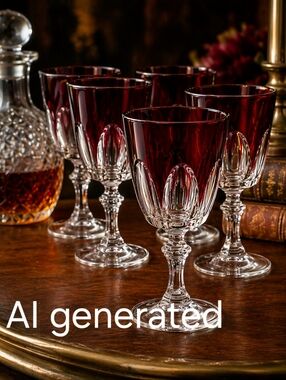 Set of 6 Cristal D'Arques Durand Ruby Red Gothic Goblets Glasses Circa 1948